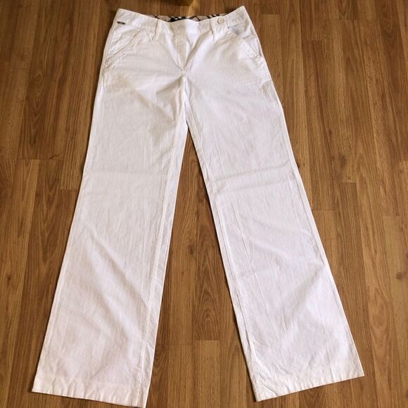 Burberry London White Cotton Trouser Pants Wide Leg Made in Italy - Picture 2 of 13